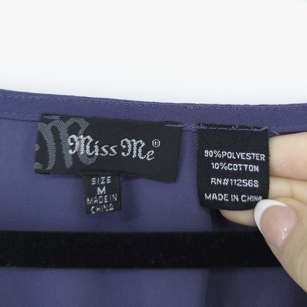 Miss Me Medium Boho Beaded Floral Periwinkle Romantic Top Chiffon Gathered Back - Picture 6 of 11